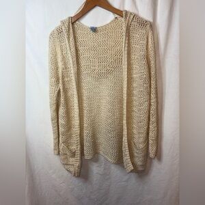 Pink Melo Cream Open-Knit Women's Sweater With Pockets Size Large